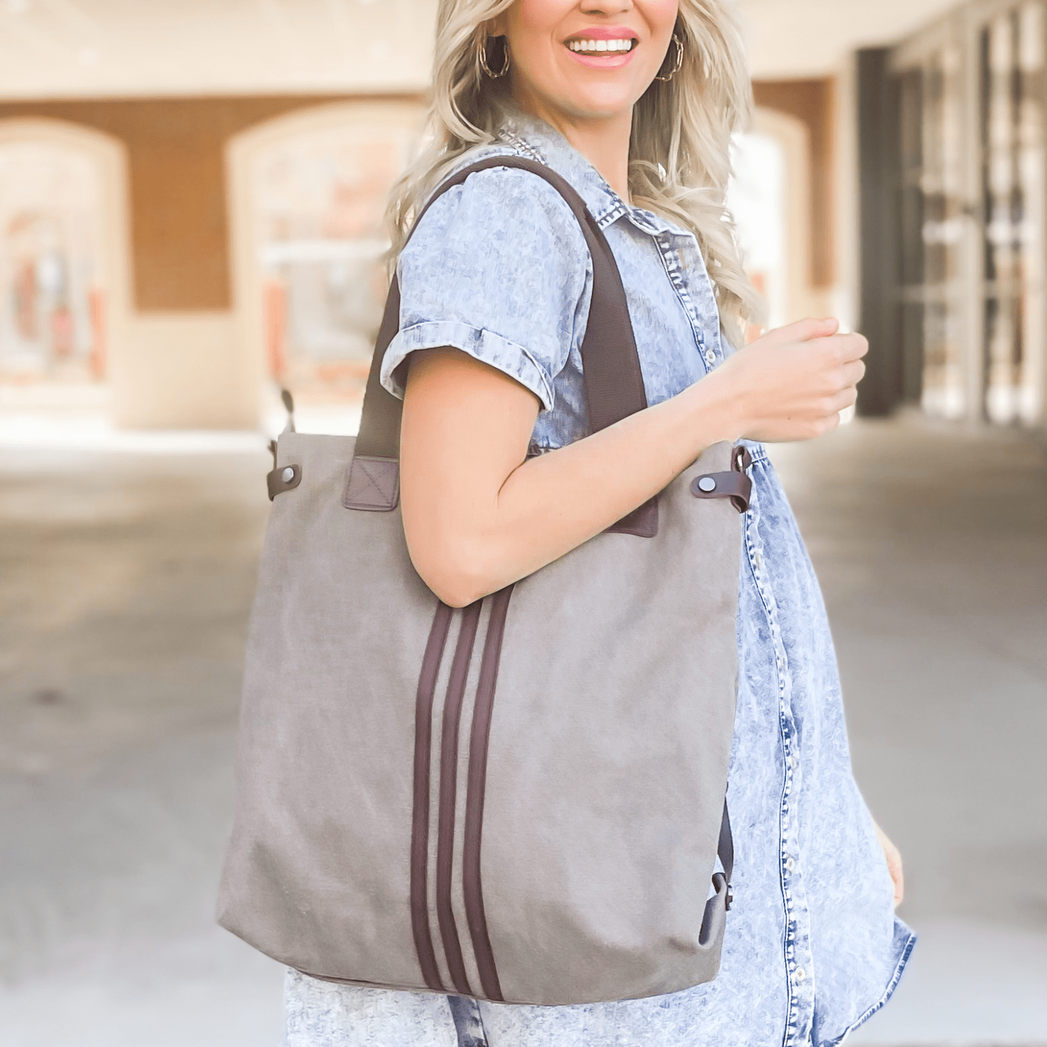 Kelly Canvas Tote Bag with Adjustable Strap and Double Top Handles - Love Salve